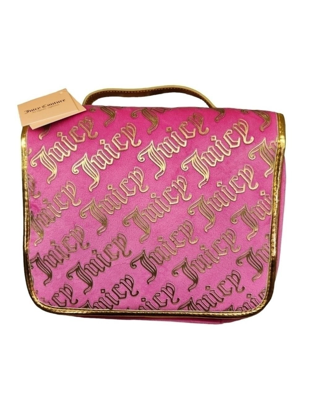Juicy Couture Velour Travel Cosmetic Bag, Pink Iconic Gold Logo, NWT